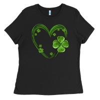 Black st patricks day shamrock heart Ladies Tee - MaliasSmallBusiness