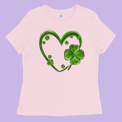 St Patricks Day Shamrock Heart Ladies Tee Designed By Maliassmallbusiness