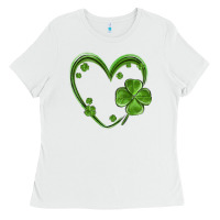 White st patricks day shamrock heart Ladies Tee - MaliasSmallBusiness