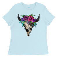 Baby Blue cowhide bull skull Ladies Tee - Jasminsmagicworld