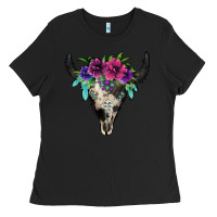 Black cowhide bull skull Ladies Tee - Jasminsmagicworld
