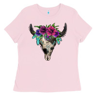 Bubblegum Pink cowhide bull skull Ladies Tee - Jasminsmagicworld