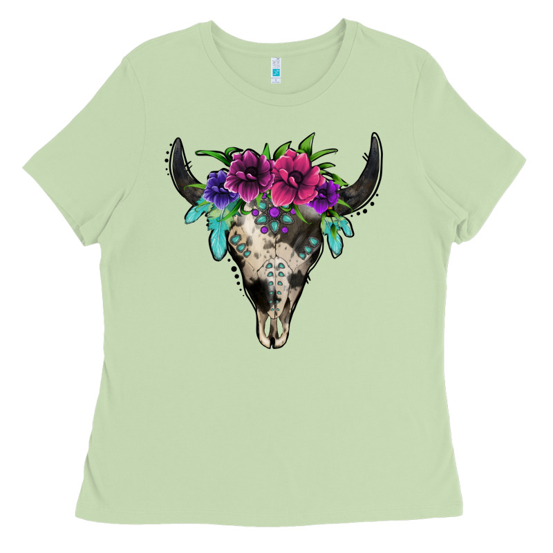 Cowhide Bull Skull Ladies Tee by Jasminsmagicworld | Teevron