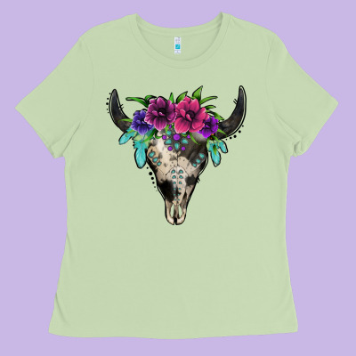 Cowhide Bull Skull Ladies Tee Designed By Jasminsmagicworld