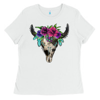 White cowhide bull skull Ladies Tee - Jasminsmagicworld