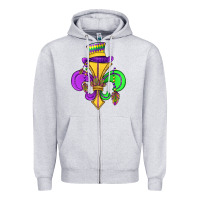 Heather Grey fleur de lis Zipper Hoodie - OliviaCreatesArt