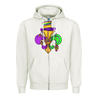 Oatmeal Heather fleur de lis Zipper Hoodie - OliviaCreatesArt
