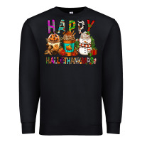 Black Happy hallothankmas coffee cups Premium Sweatshirt - FaDigitalArtStudio