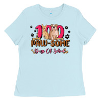 Baby Blue 100 paw some days of school Ladies Tee - MaliasSmallBusiness