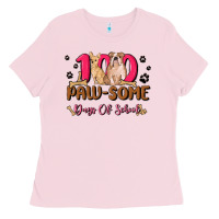 Bubblegum Pink 100 paw some days of school Ladies Tee - MaliasSmallBusiness