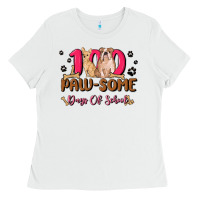 White 100 paw some days of school Ladies Tee - MaliasSmallBusiness