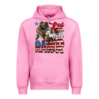 Fuchsia Pink Red White Rawr Dinosaur T-Rex Urban Hoodie - LillyAllenDesigns
