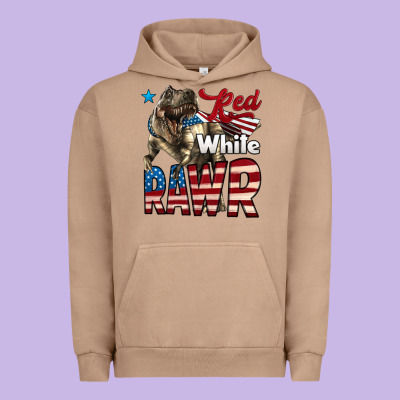 Red White Rawr Dinosaur T-rex Urban Hoodie Designed By Lillyallendesigns