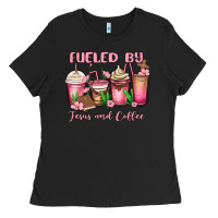 Black fueled by jesus and coffee Ladies Tee - MaliasSmallBusiness