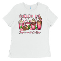 White fueled by jesus and coffee Ladies Tee - MaliasSmallBusiness