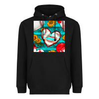 Black baseball hearts and sunflowers with turquoise gemstone seamless patter Heavyweight Hoodie - BundleAndBundleShop