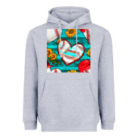 Heather Grey baseball hearts and sunflowers with turquoise gemstone seamless patter Heavyweight Hoodie - BundleAndBundleShop