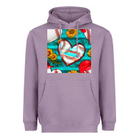 Lavender baseball hearts and sunflowers with turquoise gemstone seamless patter Heavyweight Hoodie - BundleAndBundleShop
