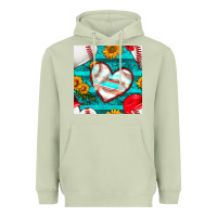 Matcha baseball hearts and sunflowers with turquoise gemstone seamless patter Heavyweight Hoodie - BundleAndBundleShop