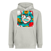Moon Dust baseball hearts and sunflowers with turquoise gemstone seamless patter Heavyweight Hoodie - BundleAndBundleShop