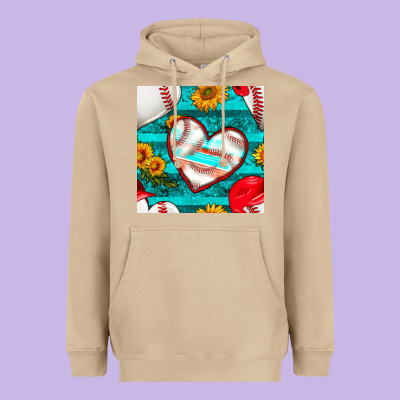 Baseball Hearts And Sunflowers With Turquoise Gemstone Seamless Patter Heavyweight Hoodie Designed By Bundleandbundleshop
