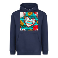 Navy baseball hearts and sunflowers with turquoise gemstone seamless patter Heavyweight Hoodie - BundleAndBundleShop