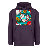 Plum baseball hearts and sunflowers with turquoise gemstone seamless patter Heavyweight Hoodie - BundleAndBundleShop