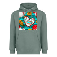 Sage baseball hearts and sunflowers with turquoise gemstone seamless patter Heavyweight Hoodie - BundleAndBundleShop