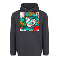 Smoke baseball hearts and sunflowers with turquoise gemstone seamless patter Heavyweight Hoodie - BundleAndBundleShop