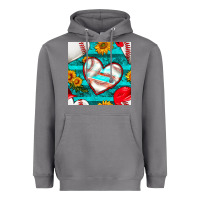 Storm baseball hearts and sunflowers with turquoise gemstone seamless patter Heavyweight Hoodie - BundleAndBundleShop