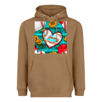 Toasted Coconut baseball hearts and sunflowers with turquoise gemstone seamless patter Heavyweight Hoodie - BundleAndBundleShop