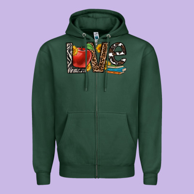Love Teacher Zipper Hoodie Designed By Oliviacreatesart