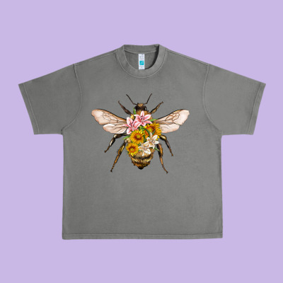 Bee With Flowers Urban Heavy Tee Designed By Artiststas