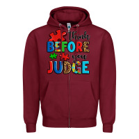 Burgundy think before you judge Zipper Hoodie - OliviaCreatesArt