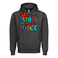 Charcoal Heather think before you judge Zipper Hoodie - OliviaCreatesArt