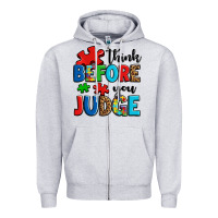 Heather Grey think before you judge Zipper Hoodie - OliviaCreatesArt