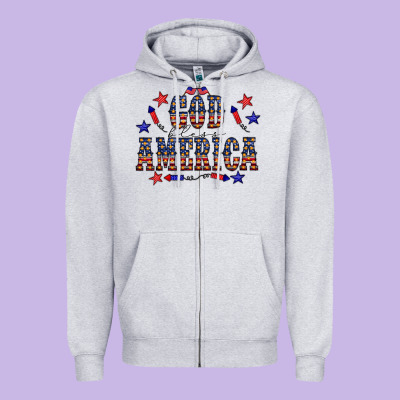 4 July God Bless America Western Zipper Hoodie Designed By Cowcowdesign