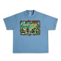 Pebble Blue bee kind with sunflower and leopard background Urban Heavy Tee - Artiststas