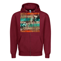 Burgundy Leopard Cowhide Pattern Zipper Hoodie - CowCowDesign