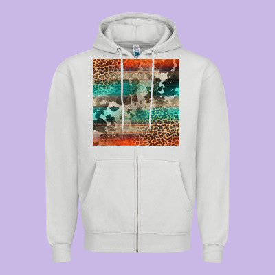 Leopard Cowhide Pattern Zipper Hoodie Designed By Cowcowdesign