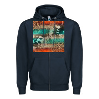 Navy Leopard Cowhide Pattern Zipper Hoodie - CowCowDesign