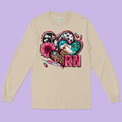 Rn Registered Nurse Hearts Long Sleeve Tee Designed By Jasminsmagicworld