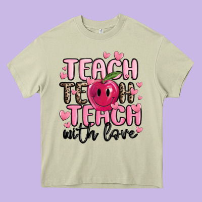 Teach Teach Teach With Love Heavy Core Tee Designed By Maliassmallbusiness