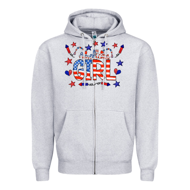 All American Girl Doodle Letters Zipper Hoodie by CowCowDesign | Teevron
