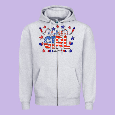 All American Girl Doodle Letters Zipper Hoodie Designed By Cowcowdesign
