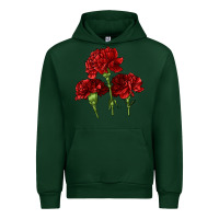 Forest Green Scarlet Red Carnation Illustrations Urban Hoodie - LillyAllenDesigns