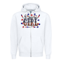 White All American Girl Zipper Hoodie - CowCowDesign