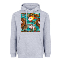 Heather Grey baseball glove and bat with serape seamless pattern Heavyweight Hoodie - BundleAndBundleShop