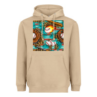 Mushroom baseball glove and bat with serape seamless pattern Heavyweight Hoodie - BundleAndBundleShop