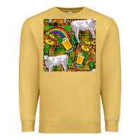Antique Gold St. Patricks Cow With Rainbow And Beer Seamless Premium Sweatshirt - FaDigitalArtStudio